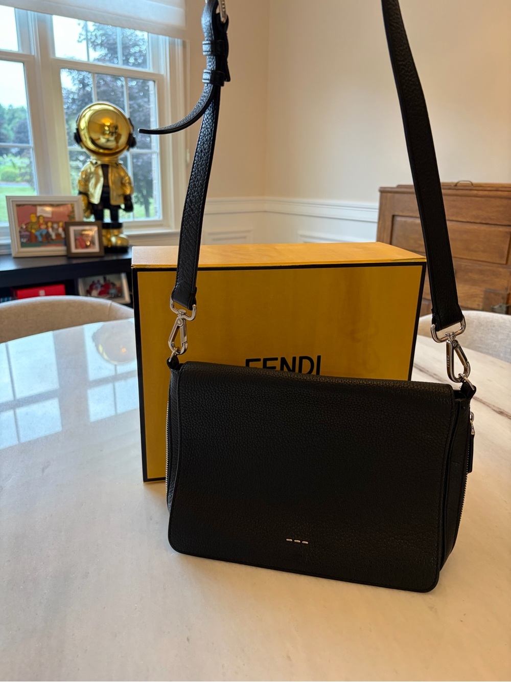 Fendi Black Pebbled Leather Messenger Pouch - Picture 6 of 10